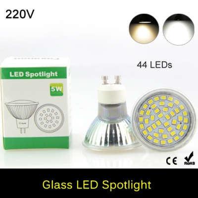 2015 gu10 2835 44 led 220v 5w led spotlight spot lights gu 10 led light lamp glass body pure white warm white lampada led light