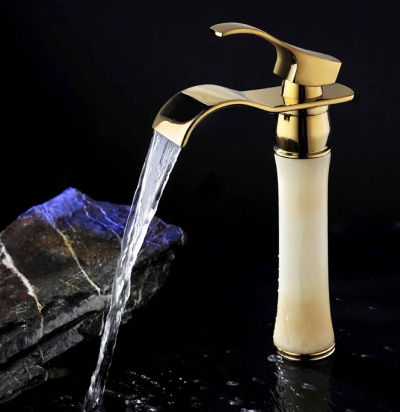 2015 new brass gold waterfall bathroom basin faucet single handle cold mixer deck mounted water tap torneira banheiro