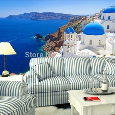 3d large mediterranean sea style landscape wallpaper wall murals for sofa tv background,papel de parede paisagem