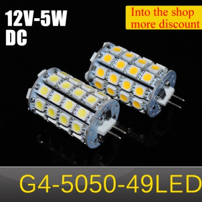 4pcs/lot smd 5050 49 leds led lamp dc12v 5w 550lumen g4 5050 car bulbs chandelier