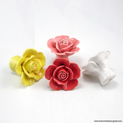 5pcs/lot flower ceramic knobs bedroom kitchen furniture door cabinet cupboard knob pull porcelain rose drawers handle