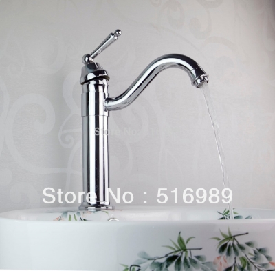 bathroom/kitchen swivel spout single handle basin sink faucet-polished chrome tree237