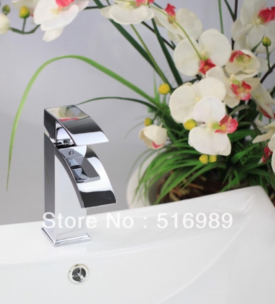 contemporary brass chrome deck mount single hole waterfall basin polished faucet nb-127 [waterfall-spout-faucet-9467]