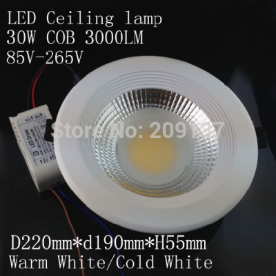 factory 10w 20w 30w cob led downlight ac85~265v silvery shell cold / warm white 2 years warranty ce&rohs indoor lighting [led-downlight-5362]