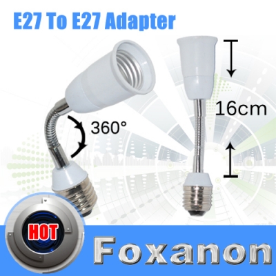 foxanon brand new 16cm e27 to e27 flexible extend base led light lamp adapter converter socket 1pcs/lot