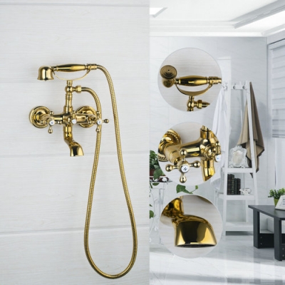 hello bathtub torneira wall mounted double handles polished golden 97144 shower bathroom basin sink tap mixer faucet [wall-mounted-9011]