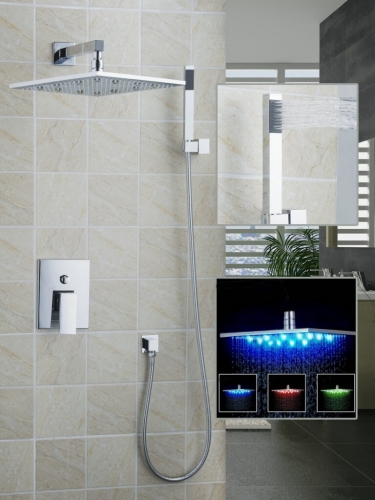 hello modern bathroom led chuveiro shower set 12" 50210-43c shower head rainfall shower head set with shower arm+hand shower
