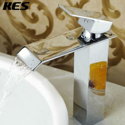 kes l3180b single handle waterfall bathroom vanity sink faucet with extra large rectangular spout tall, chrome