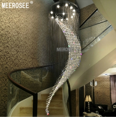 large spiral crystal ceiling light fixture big lustres de cristal light fitting villa crystal lamp for staircase, hallway, lobby [long-stair-light-6598]