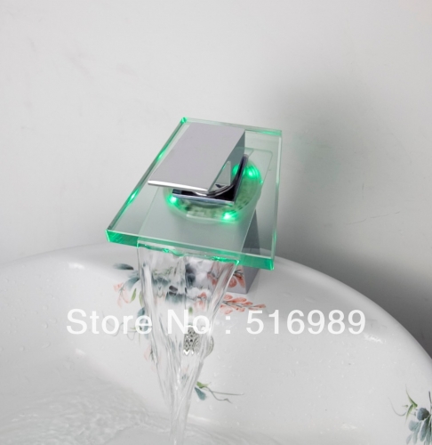 led light battery power new chrome brass glass mixer tap faucet single handle 4 bathroom basin sink ct22