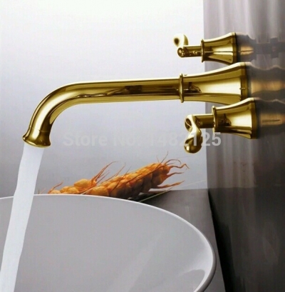 luxury golden 8 inch widespread in wall basin faucet torneira [basin-faucet-124]