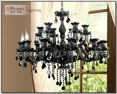 luxury large black glass chandelier lighting premium quality crystal lustres lamp for pendant with 18 arms md1003