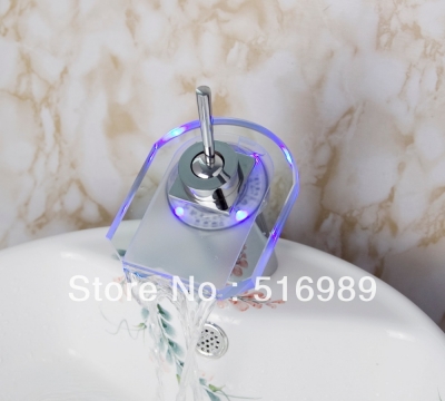 modren waterfall chrome bathroom led rgb mono single lever sink basin mixer tap grass7 [led-faucet-5521]