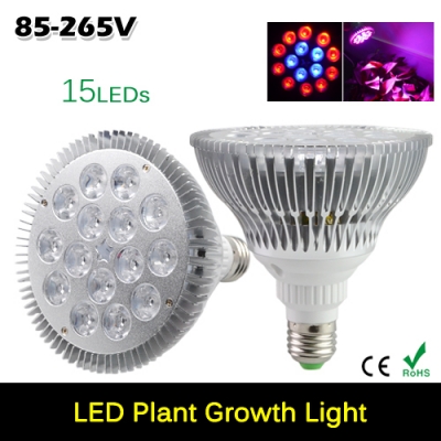 new arrival full spectrum 45w 15leds e27 led grow light ac85 - 265v growth led lamp for flower plant hydroponics system