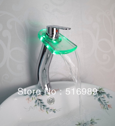 new waterfall led rgb watefall water bathroom basin sink chrome mixer tap faucet tap leaf12 [led-faucet-5532]