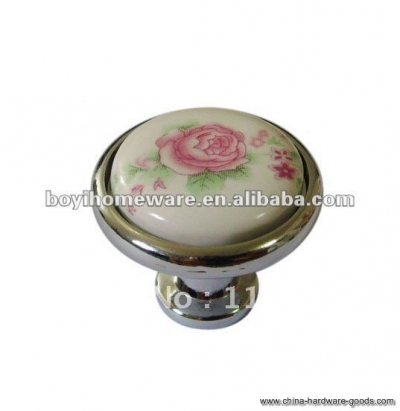pink flower pattern ceramic furniture accessories whole and retail discount 100pcs/lot y41-pc [Door knobs|pulls-2741]