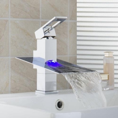 short led light waterfall bathroom chrome deck mount jn6101 single handle basin sink torneira tap mixer faucet [waterfall-spout-faucet-9490]