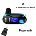 t66 remote control car mp3 player cigarette lighter-type dual usb car charger lcd display fm transmitter zm01100