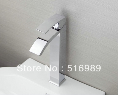 tall chrome finish deck mounted single hole waterfall basin water faucet tree79 [waterfall-spout-faucet-9529]