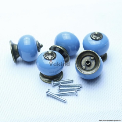 v1nf 5pcs blue ceramic door knob cabinet drawer furniture cupboard pull handle [Door knobs|pulls-656]