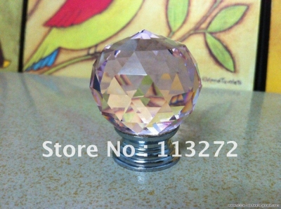( $10 off per $100) 20pcs/lot 35mm pink crystal glass chrome furniture handle knobs base
