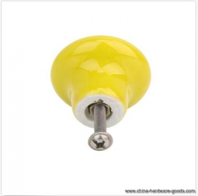 10 x yellow round ceramic kitchen cabinet cupboard drawer bin door pull handle knob [Door knobs|pulls-1059]