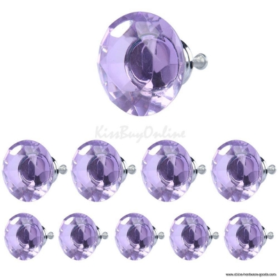 10xdiamond shape crystal glass drawer cabinet pull handle knob light purple k5bo [Door knobs|pulls-2310]