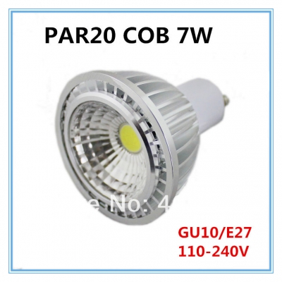 110-240v aluminum 7w cob par20 led e27 /gu10 spotlight pure white/warm white 10pcs/lot