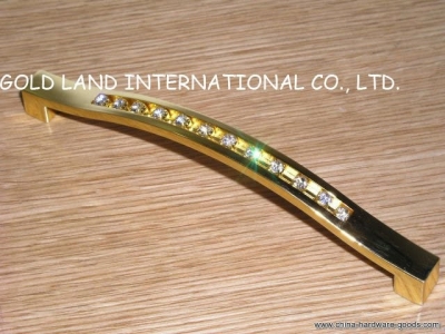 128mm crystal glass zinc alloy golden furniture drawer handle [Door knobs|pulls-610]