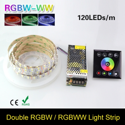16.4ft double row 5050 rgb led strip 5m 600 led smd led flexible light ribbon tape & dc 12v 10a power & 86box dimmer controller [5050-smd-series-820]