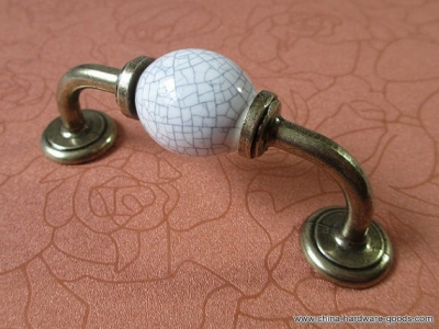 3.3" 86 mm dresser drawer pulls handles knob metal ceramic white crackle / antique brass kitchen cabinet handle knobs pull [Door knobs|pulls-236]