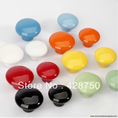 32mm concise ceramic knobs bedroom kitchen door cabinet cupboard knob pull drawers handle (color optional, 5 pieces/lot) [Door knobs|pulls-302]