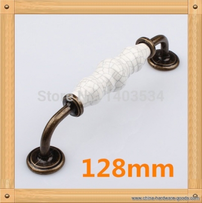3pcs 128mm crack pattern ceramic handle kitchen furniture handle cabinet handle drawer handle antique brass finish [Door knobs|pulls-1740]