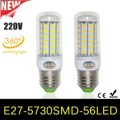4pcs/lots 15w high power 56leds smd 5730 e27 ac 220v 240v led lamp light ultra bright 5730smd led corn bulb chandelier spotlight [5730-56led-series-877]