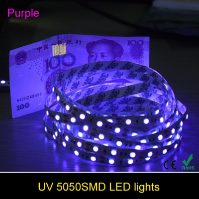5m 5050 uv ultraviolet led strip light dc 12v 300led non-waterpoof led flexible tape ribbon can identify money