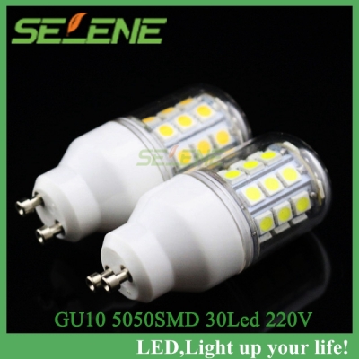 5pcs/lot gu10 smd 5050 warm white/white 220v 5050 smd gu10 5w led lamp 5050 smd gu10 30 led corn bulb light , drop [smd5050-8681]