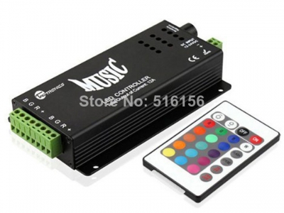 5pcs music controller /audio sound sensitive for led rgb strip with 24keys ir remote12v/24v 12a black alu box [led-controller-5053]