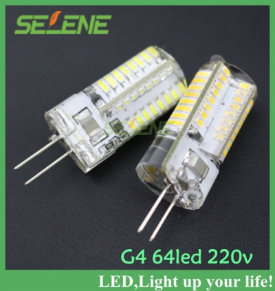 5pcs new arrival silicone spot light g4 6w 64 smd 3014 led bulbs chandelier crystal lights ac 110-220v white or warm white [g4-lamp-3484]