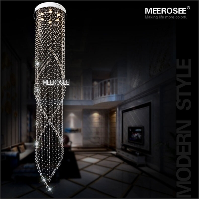 6 lights long crystal chandelier light fixture spiral clear crystal lustre lamp gu10 for stairs, villa staircase