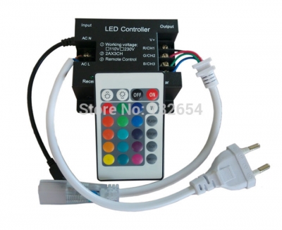 ac110v-220v 3 circuits 3x3a 9a 1000w 24key ir remote wireless high voltage rgb led controller led strip [led-controller-5034]