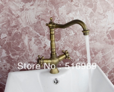 antique brass finish two handle kitchen sink faucet w/swivel spout antique brass sam200 [antique-brass-1169]