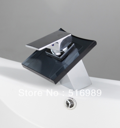 black glass square waterfall bathroom sink basin mixer tap faucet brass chrome plated f-004