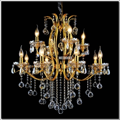 classic 12 arms gorgeous gold crystal chandelier lighting lustre crystal suspension light for foyer lobby md8496-l8+4