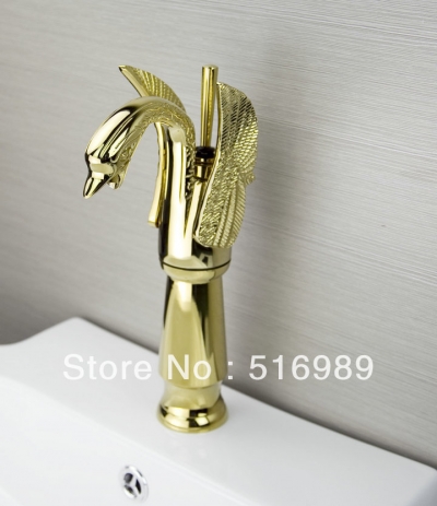contemporary swan design bathroom basin golden polished sink mixer tap tree105