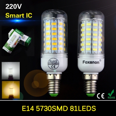 e14 new led lamp 81leds cree 5730 smd led corn bulb lighting white/warm white 220v 230v lamparas led light for home decoration [5730-smart-ic-corn-series-947]