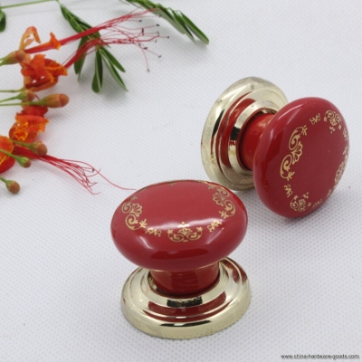 european-style garden ceramic handle gold flower red single hole round handle cabinet handle