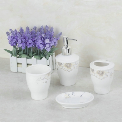 flower round ceramic soap dish dispenser tumbler toothbrush holder bathroom accessory set xld8008 [4-pcs-ceramic-accessories-set-771]