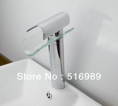 glass brass bathroom sink basin mixer tap waterfall vessel faucet polished chrome deck mount sam49 [waterfall-spout-faucet-9472]