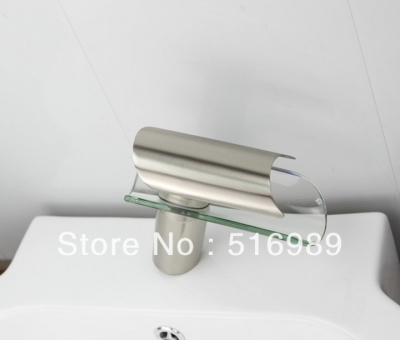 glass nickel brushed waterfall bathroom basin faucet deck mounted mixer tap sam53 [nickel-brushed-7380]