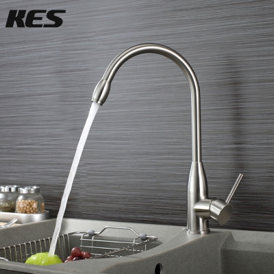 kes l6254 single handle lead- kitchen faucet with high arc swivel spout sus304 stainless steel, brushed steel